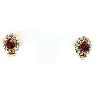 Gold Oxidized Women Earring Stud Jewelry PushBack Classy Gift Rhinestone Bead 39